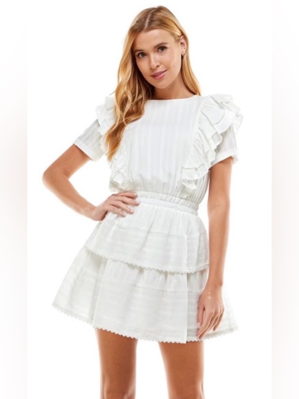 TCEC Smocked Waist Short Sleeve Ruffle Mini Dress - Large